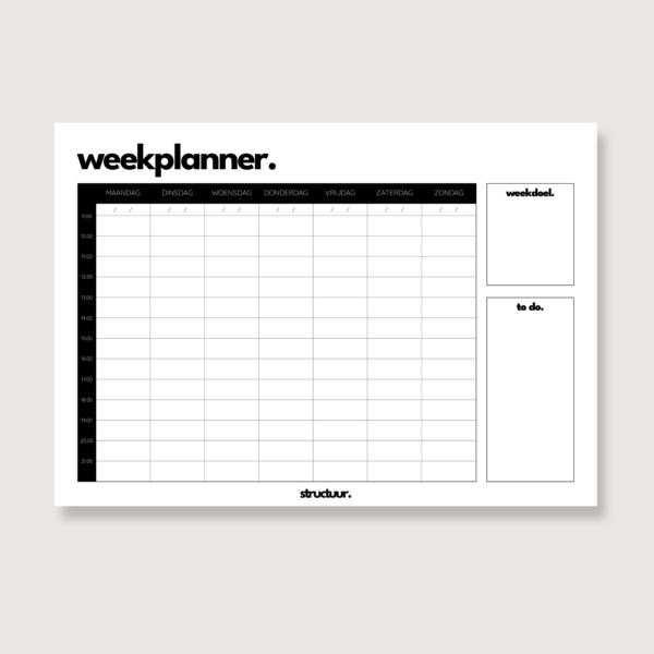 weekplanner met uren printable